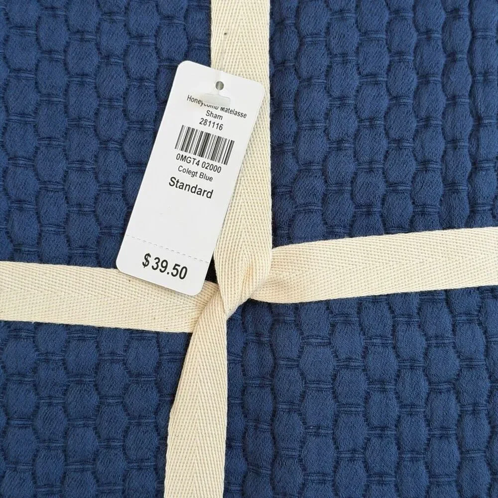 L.L.Bean HONEYCOMB MATELASSE BEDDING NWT Standard Navy Blue Sham